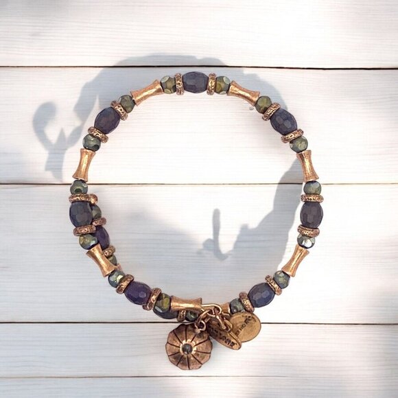 Alex and Ani Beaded Wrap Style Charm Bracelet Gold Finish - Expands 2"- 3.5" - Picture 2 of 2